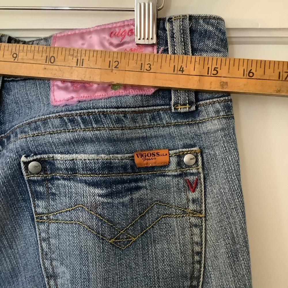VIGOSS straight leg Distressed Pink Label Jeans Sz 3/4 Great Wash - Picture 3 of 9